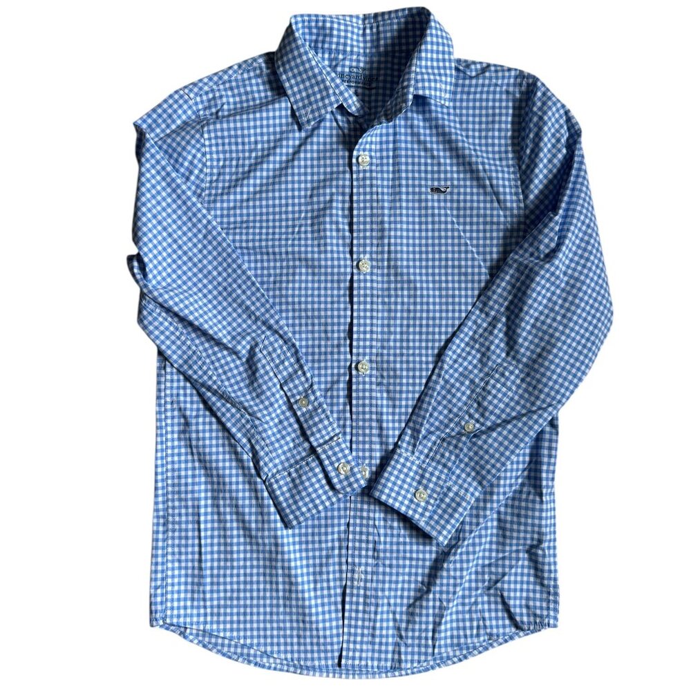 Vineyard Vines Boys Blue/White Gingham Dress Shirt - EUC Size S 8-10